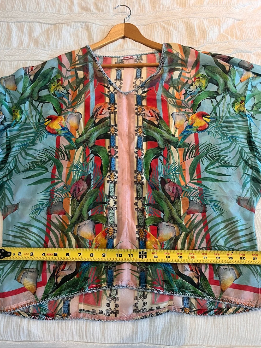 Johnny Was Capri Botanical Parrot Print V-Neck Tunic 100% Silk Medium - Picture 11 of 15